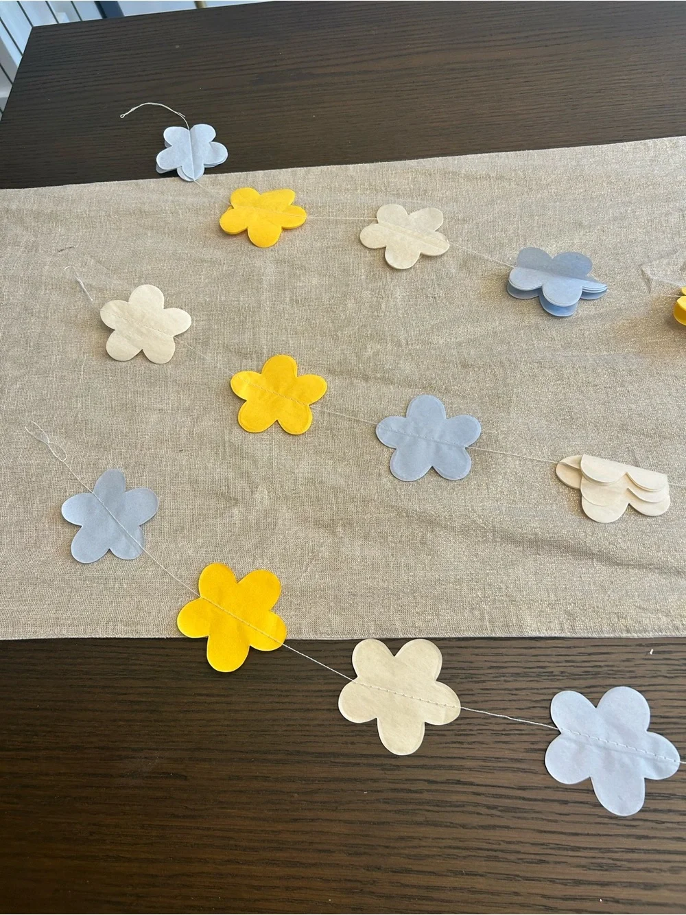3D Paper Flower Garland Set – Yellow Ivory Gray – 3 Strands Party Decor